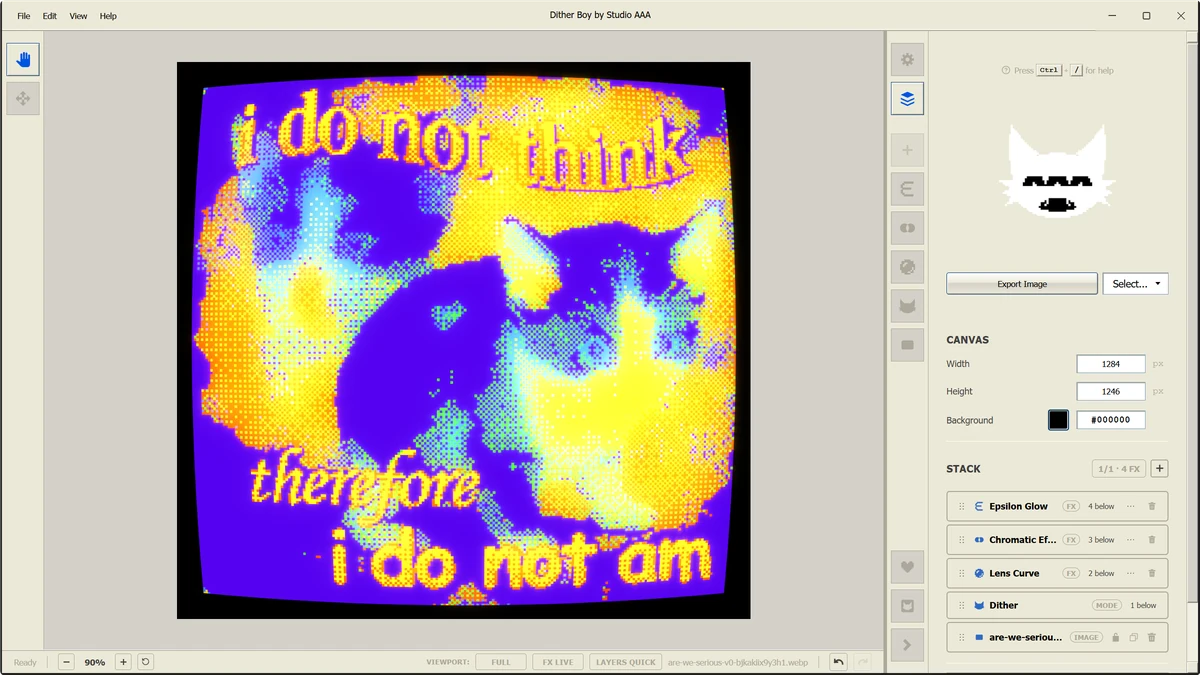 Dither Boy in the Tahoma theme - the CRT effect stack in the Pipeline panel